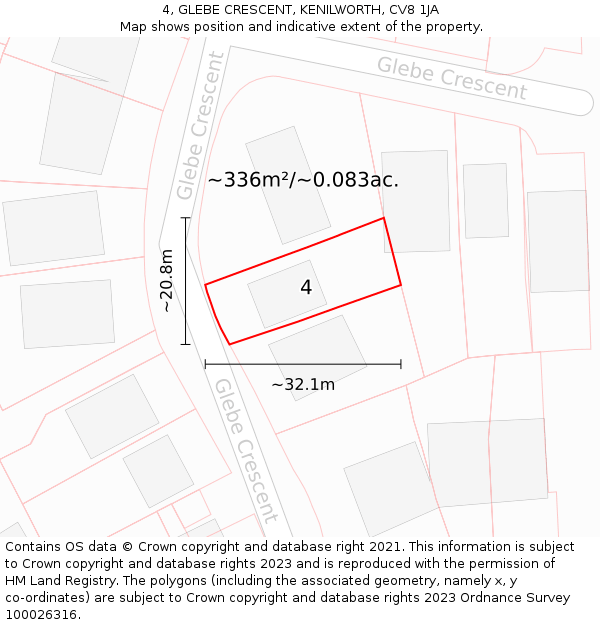 4, GLEBE CRESCENT, KENILWORTH, CV8 1JA: Plot and title map