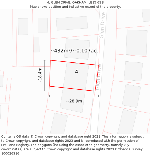 4, GLEN DRIVE, OAKHAM, LE15 6SB: Plot and title map