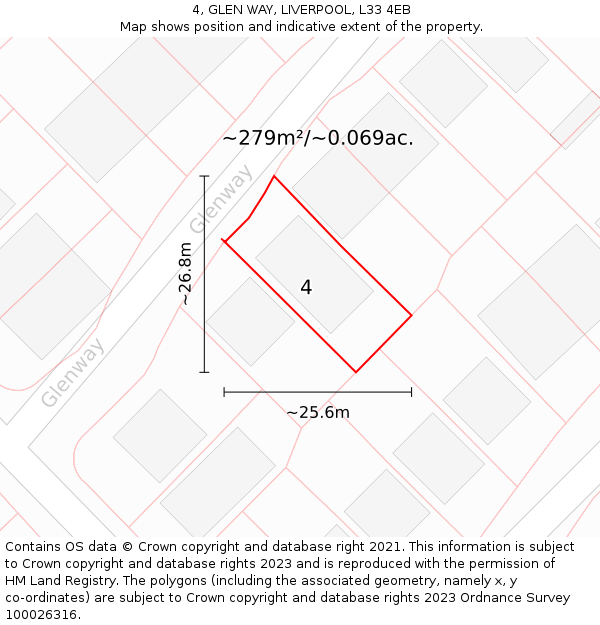 4, GLEN WAY, LIVERPOOL, L33 4EB: Plot and title map