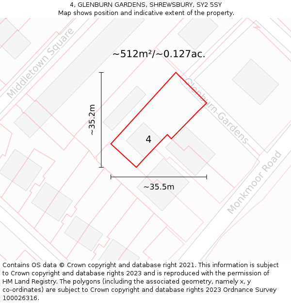 4, GLENBURN GARDENS, SHREWSBURY, SY2 5SY: Plot and title map