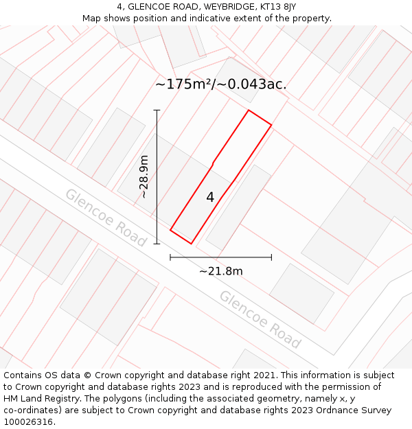 4, GLENCOE ROAD, WEYBRIDGE, KT13 8JY: Plot and title map