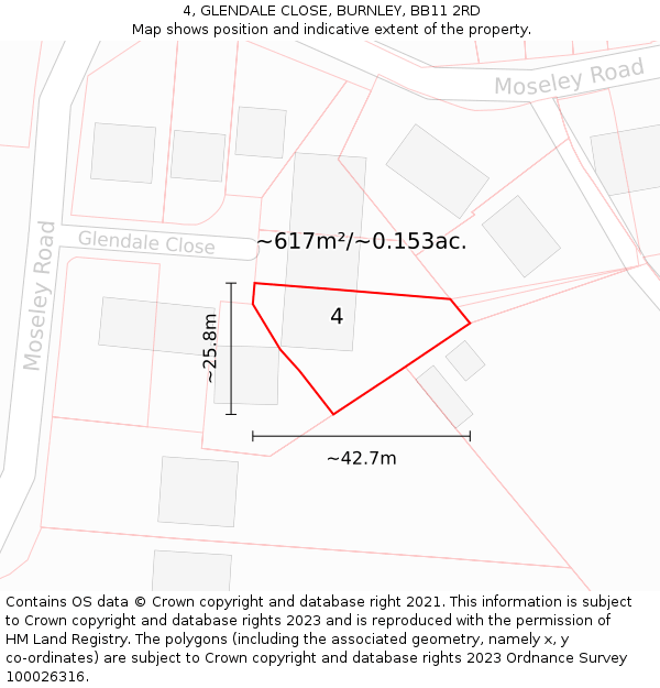 4, GLENDALE CLOSE, BURNLEY, BB11 2RD: Plot and title map