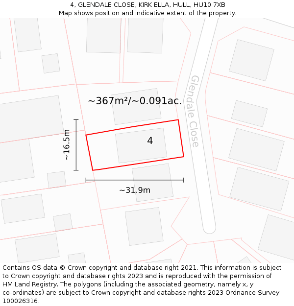 4, GLENDALE CLOSE, KIRK ELLA, HULL, HU10 7XB: Plot and title map