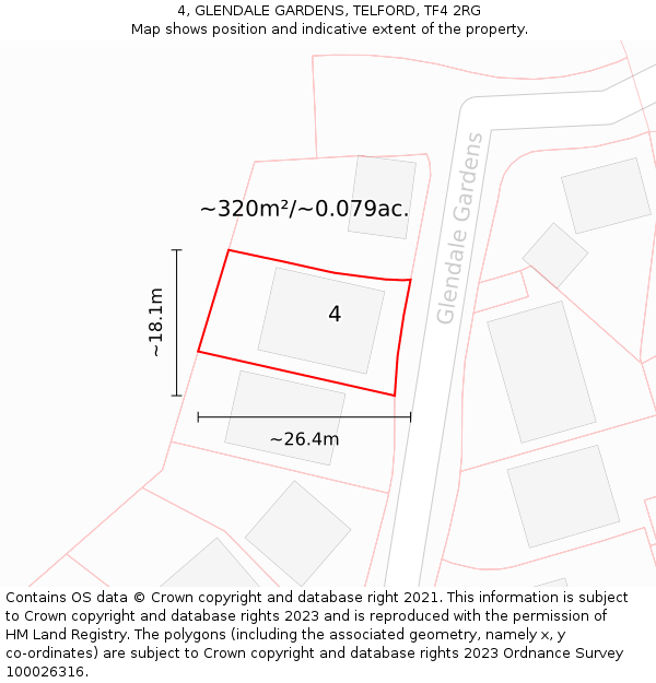 4, GLENDALE GARDENS, TELFORD, TF4 2RG: Plot and title map