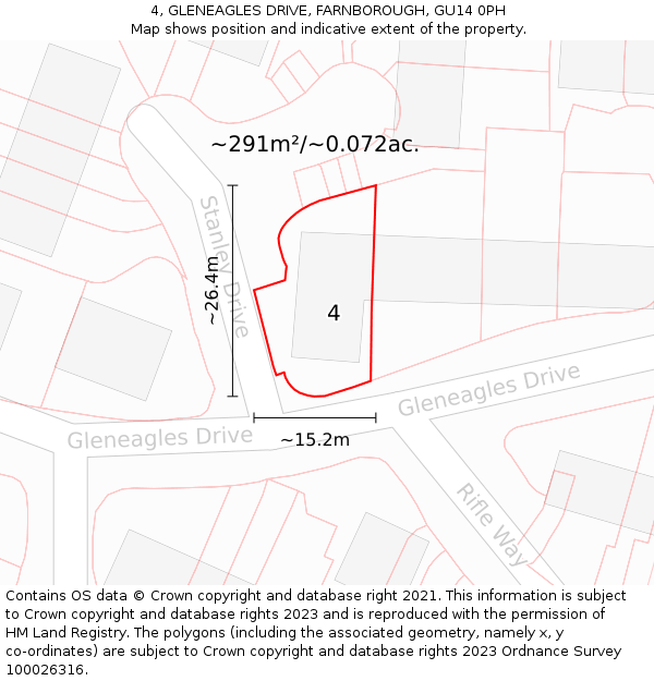 4, GLENEAGLES DRIVE, FARNBOROUGH, GU14 0PH: Plot and title map