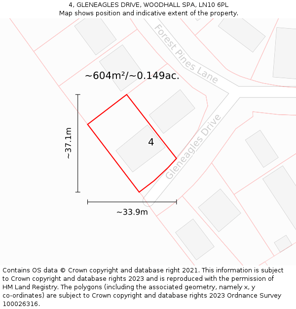 4, GLENEAGLES DRIVE, WOODHALL SPA, LN10 6PL: Plot and title map