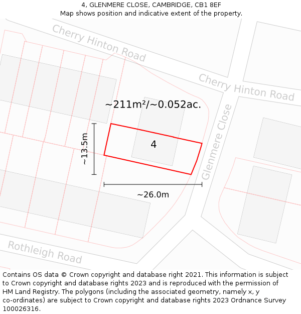 4, GLENMERE CLOSE, CAMBRIDGE, CB1 8EF: Plot and title map