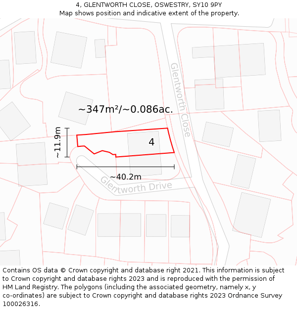4, GLENTWORTH CLOSE, OSWESTRY, SY10 9PY: Plot and title map