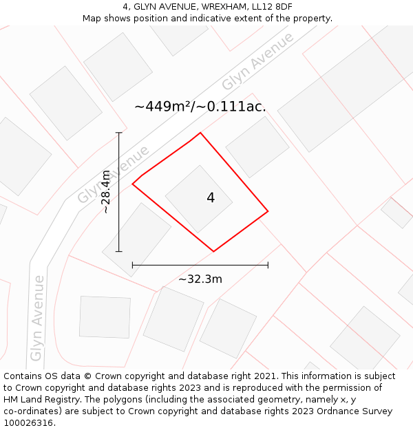 4, GLYN AVENUE, WREXHAM, LL12 8DF: Plot and title map