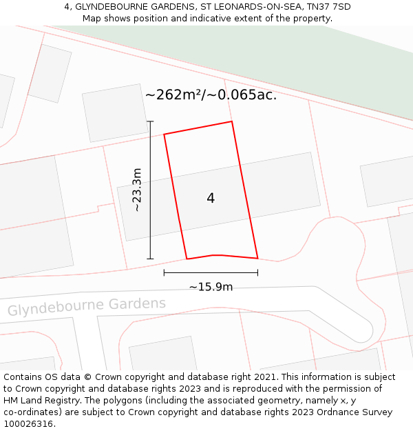 4, GLYNDEBOURNE GARDENS, ST LEONARDS-ON-SEA, TN37 7SD: Plot and title map