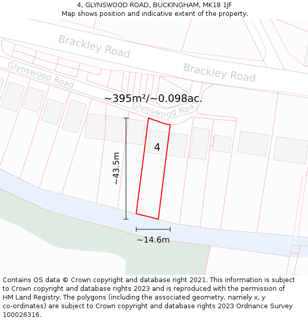 4, GLYNSWOOD ROAD, BUCKINGHAM, MK18 1JF: Plot and title map