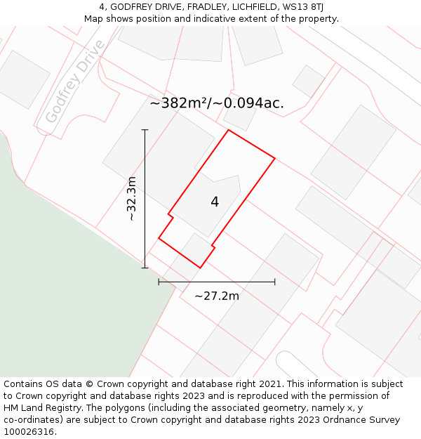 4, GODFREY DRIVE, FRADLEY, LICHFIELD, WS13 8TJ: Plot and title map