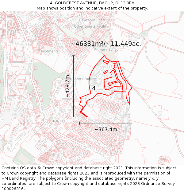 4, GOLDCREST AVENUE, BACUP, OL13 9PA: Plot and title map