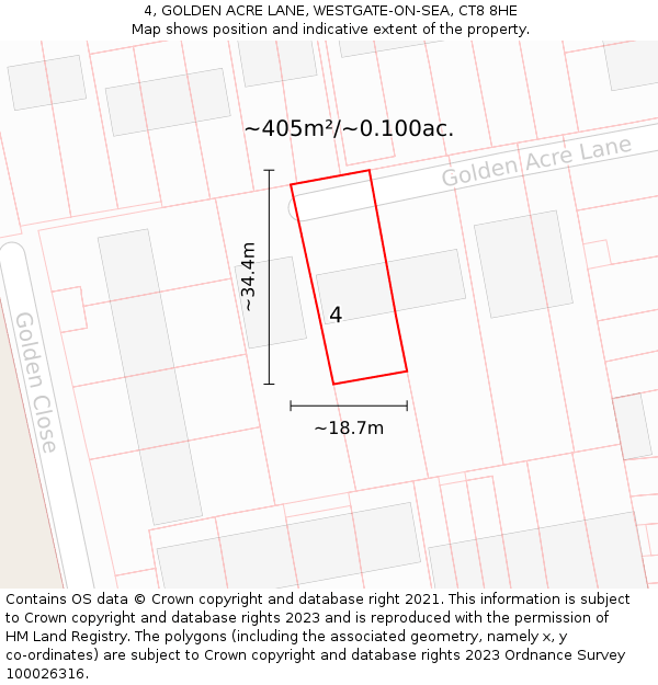 4, GOLDEN ACRE LANE, WESTGATE-ON-SEA, CT8 8HE: Plot and title map