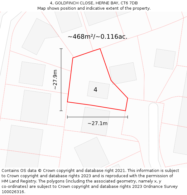 4, GOLDFINCH CLOSE, HERNE BAY, CT6 7DB: Plot and title map