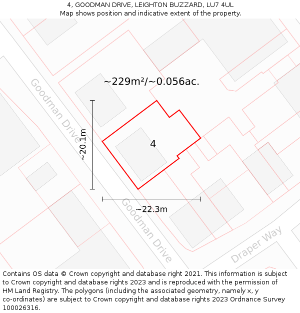 4, GOODMAN DRIVE, LEIGHTON BUZZARD, LU7 4UL: Plot and title map