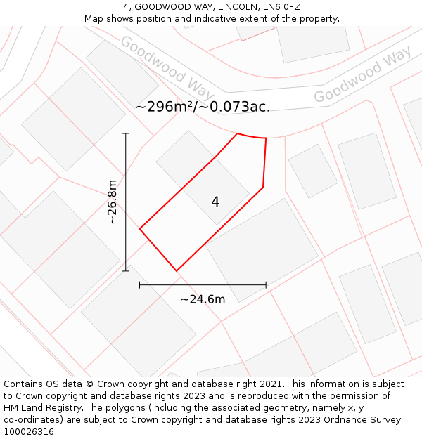 4, GOODWOOD WAY, LINCOLN, LN6 0FZ: Plot and title map