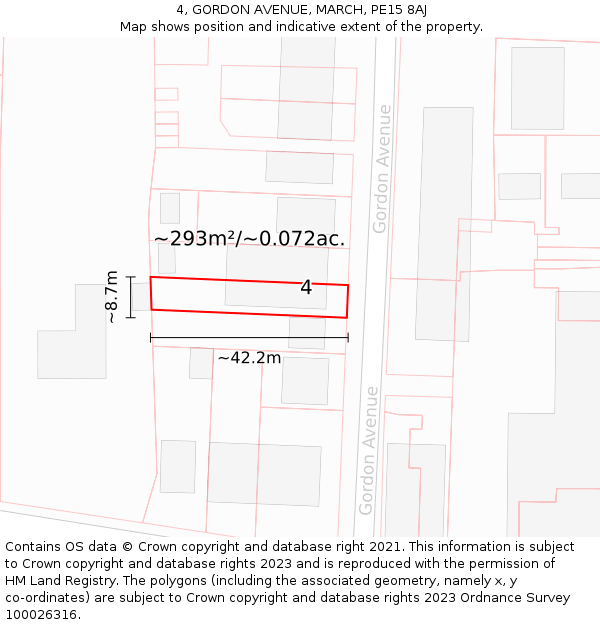 4, GORDON AVENUE, MARCH, PE15 8AJ: Plot and title map