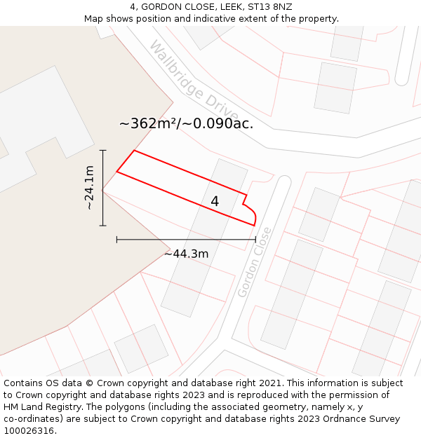 4, GORDON CLOSE, LEEK, ST13 8NZ: Plot and title map