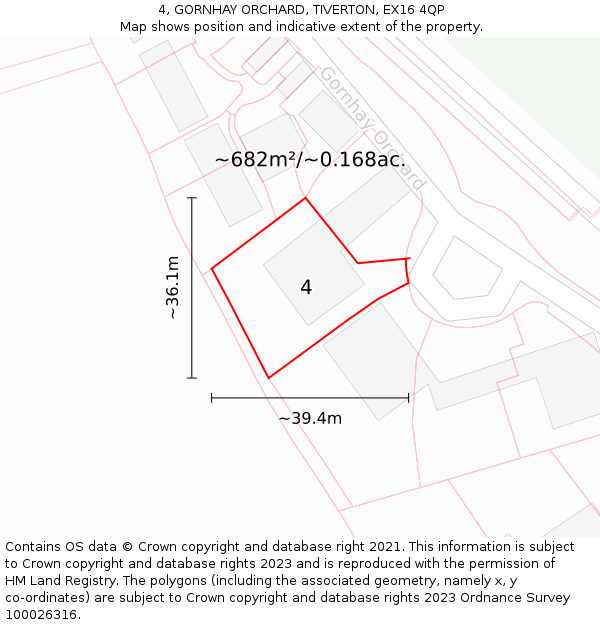 4, GORNHAY ORCHARD, TIVERTON, EX16 4QP: Plot and title map