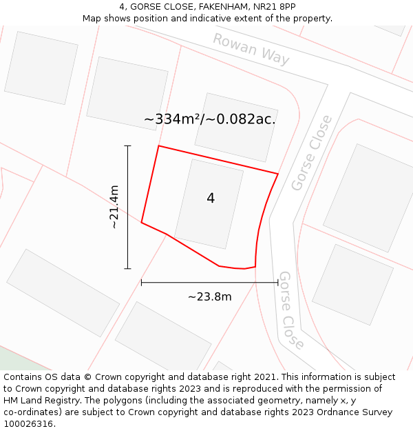 4, GORSE CLOSE, FAKENHAM, NR21 8PP: Plot and title map