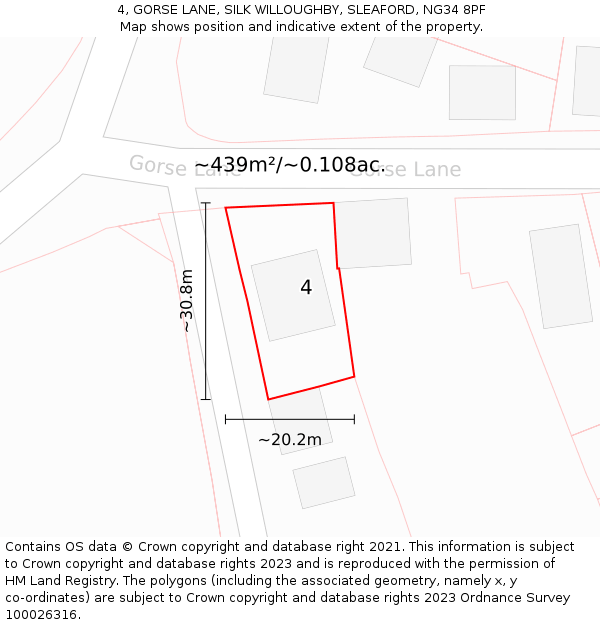 4, GORSE LANE, SILK WILLOUGHBY, SLEAFORD, NG34 8PF: Plot and title map