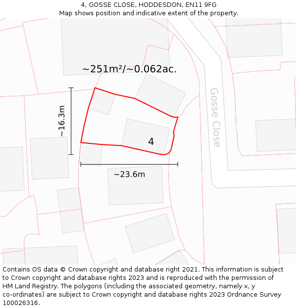 4, GOSSE CLOSE, HODDESDON, EN11 9FG: Plot and title map