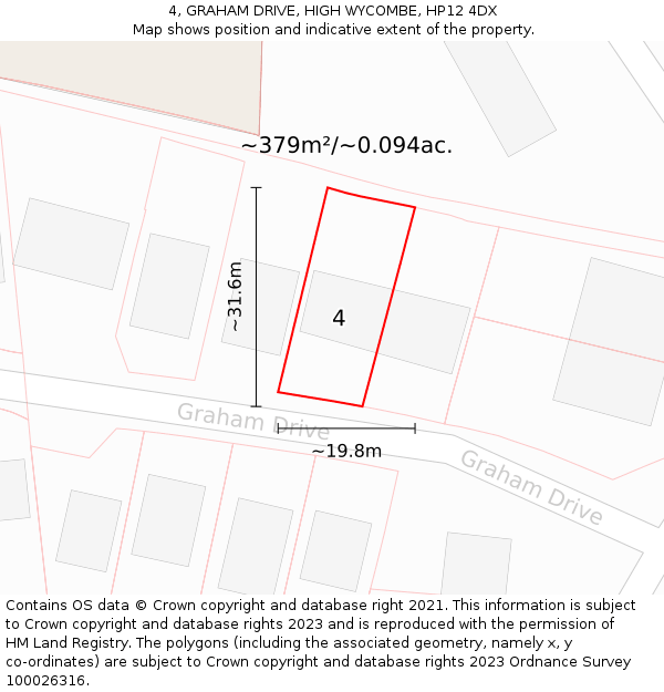 4, GRAHAM DRIVE, HIGH WYCOMBE, HP12 4DX: Plot and title map