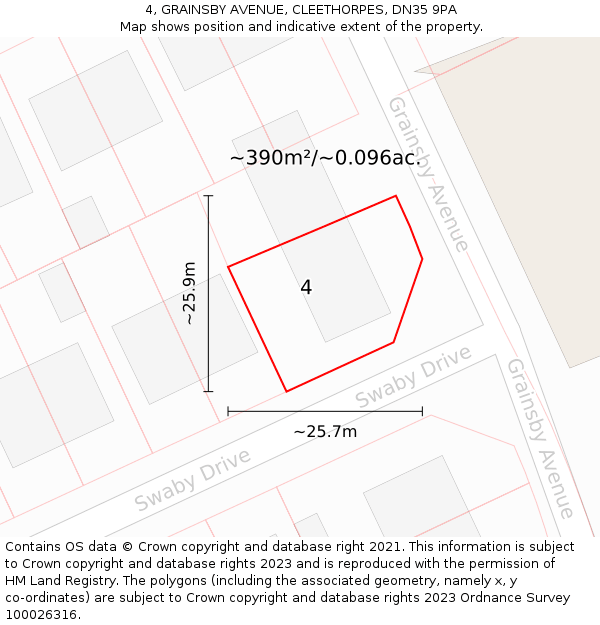 4, GRAINSBY AVENUE, CLEETHORPES, DN35 9PA: Plot and title map