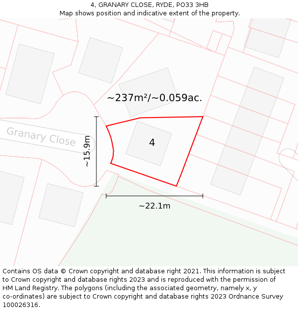 4, GRANARY CLOSE, RYDE, PO33 3HB: Plot and title map