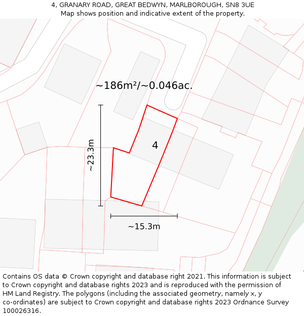 4, GRANARY ROAD, GREAT BEDWYN, MARLBOROUGH, SN8 3UE: Plot and title map