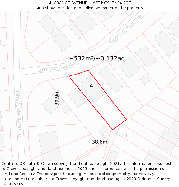 4, GRANGE AVENUE, HASTINGS, TN34 2QE: Plot and title map