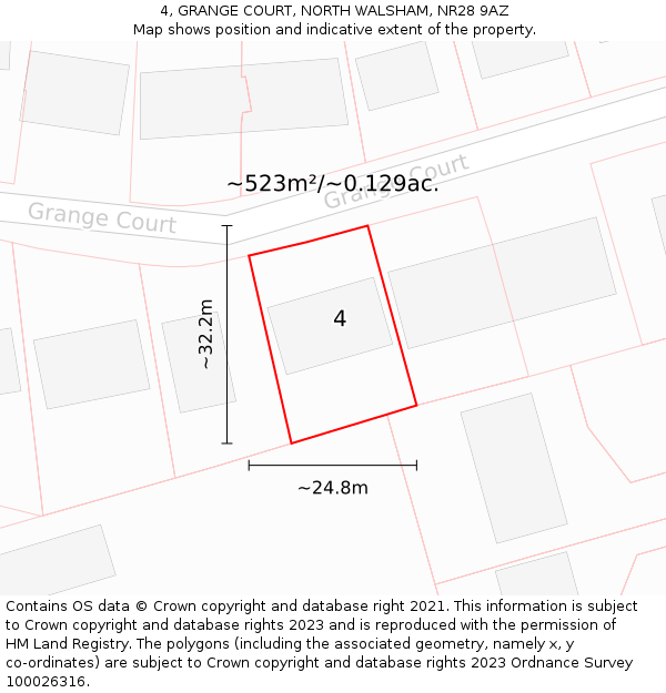 4, GRANGE COURT, NORTH WALSHAM, NR28 9AZ: Plot and title map