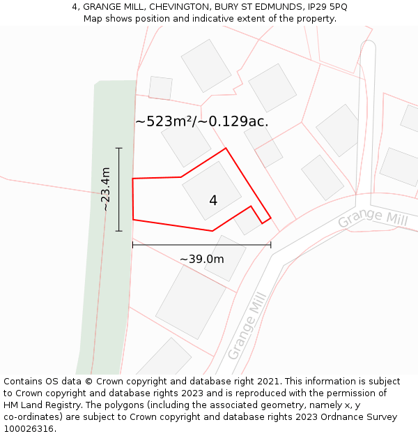 4, GRANGE MILL, CHEVINGTON, BURY ST EDMUNDS, IP29 5PQ: Plot and title map