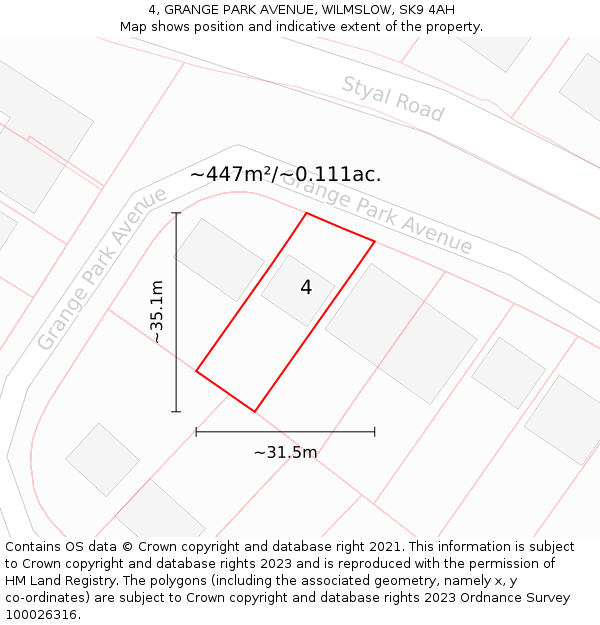 4, GRANGE PARK AVENUE, WILMSLOW, SK9 4AH: Plot and title map