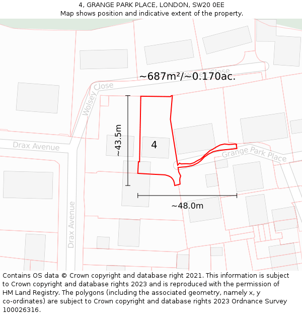 4, GRANGE PARK PLACE, LONDON, SW20 0EE: Plot and title map
