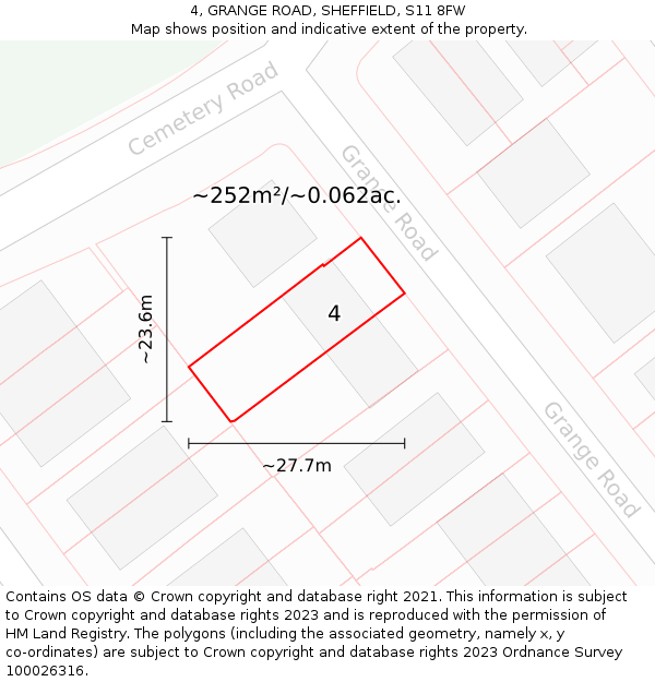 4, GRANGE ROAD, SHEFFIELD, S11 8FW: Plot and title map