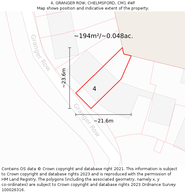 4, GRANGER ROW, CHELMSFORD, CM1 4WF: Plot and title map