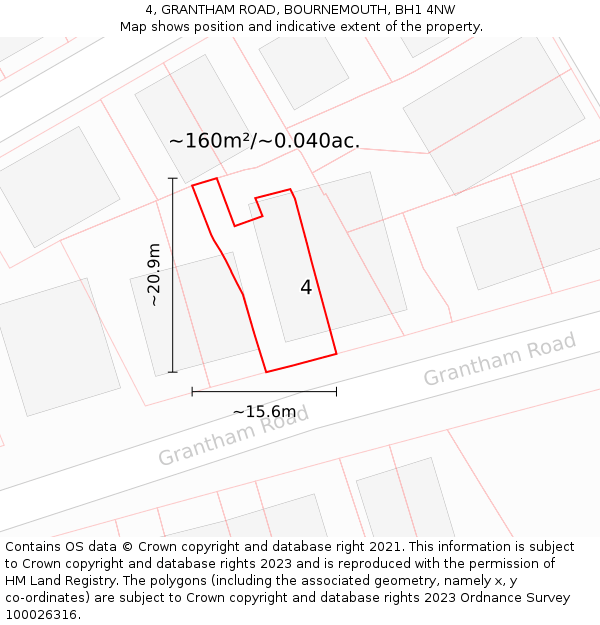 4, GRANTHAM ROAD, BOURNEMOUTH, BH1 4NW: Plot and title map