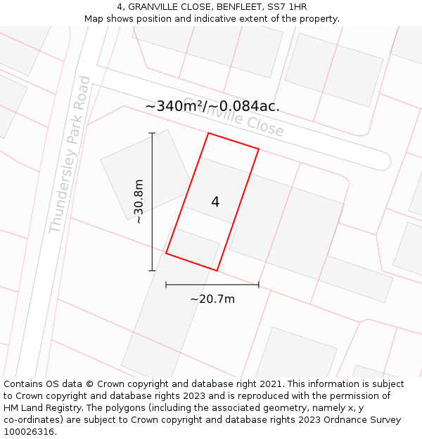 4, GRANVILLE CLOSE, BENFLEET, SS7 1HR: Plot and title map