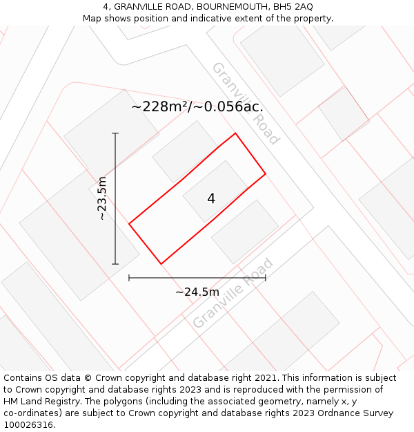 4, GRANVILLE ROAD, BOURNEMOUTH, BH5 2AQ: Plot and title map