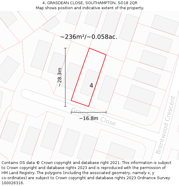 4, GRASDEAN CLOSE, SOUTHAMPTON, SO18 2QR: Plot and title map