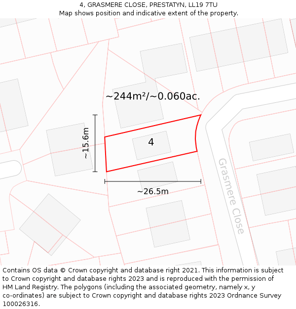 4, GRASMERE CLOSE, PRESTATYN, LL19 7TU: Plot and title map