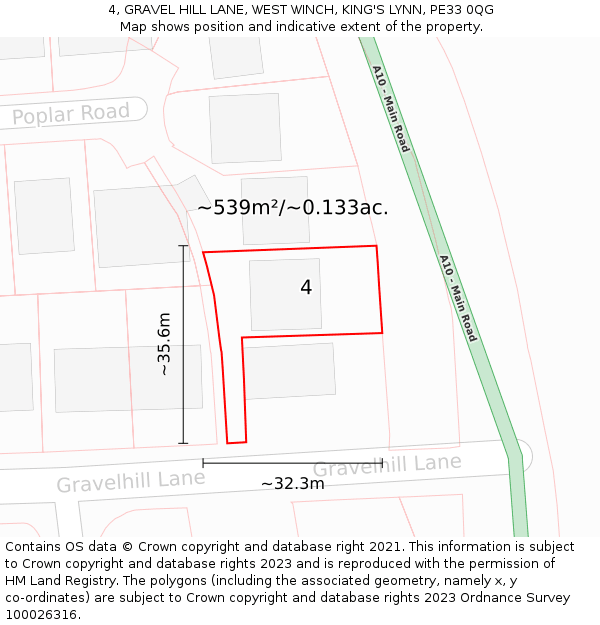 4, GRAVEL HILL LANE, WEST WINCH, KING'S LYNN, PE33 0QG: Plot and title map