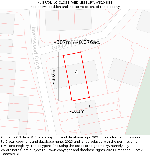 4, GRAYLING CLOSE, WEDNESBURY, WS10 8GE: Plot and title map
