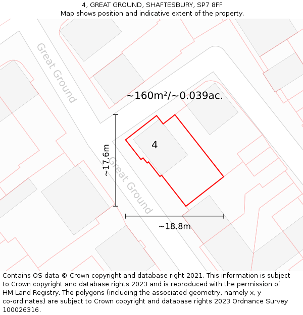 4, GREAT GROUND, SHAFTESBURY, SP7 8FF: Plot and title map