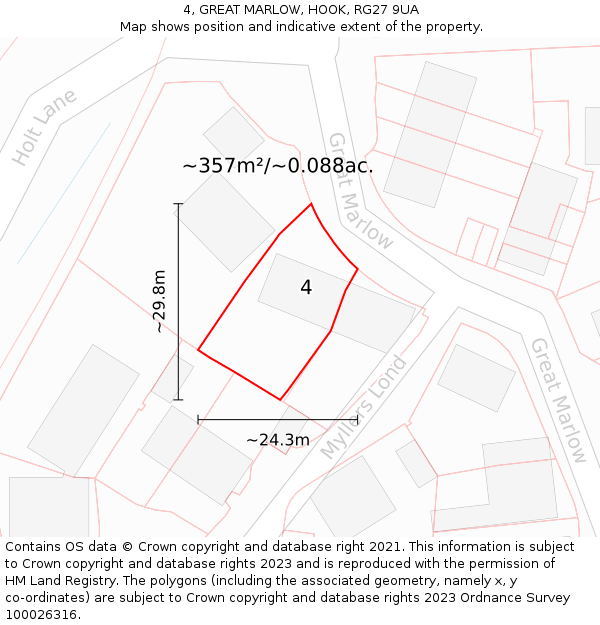 4, GREAT MARLOW, HOOK, RG27 9UA: Plot and title map