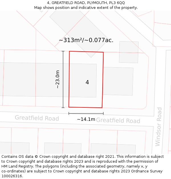 4, GREATFIELD ROAD, PLYMOUTH, PL3 6QQ: Plot and title map
