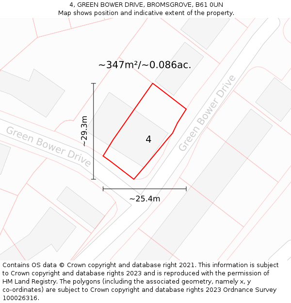 4, GREEN BOWER DRIVE, BROMSGROVE, B61 0UN: Plot and title map