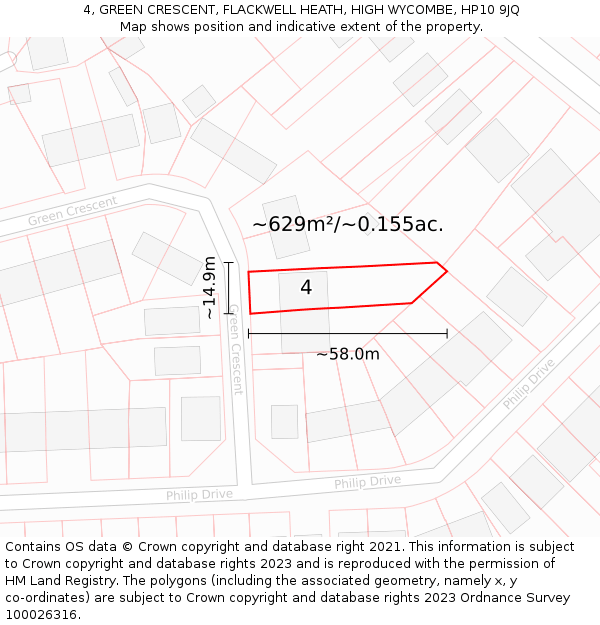 4, GREEN CRESCENT, FLACKWELL HEATH, HIGH WYCOMBE, HP10 9JQ: Plot and title map